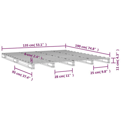Letto a Pallet 135x190 cm Double Legno Massello di Pino | homemem39