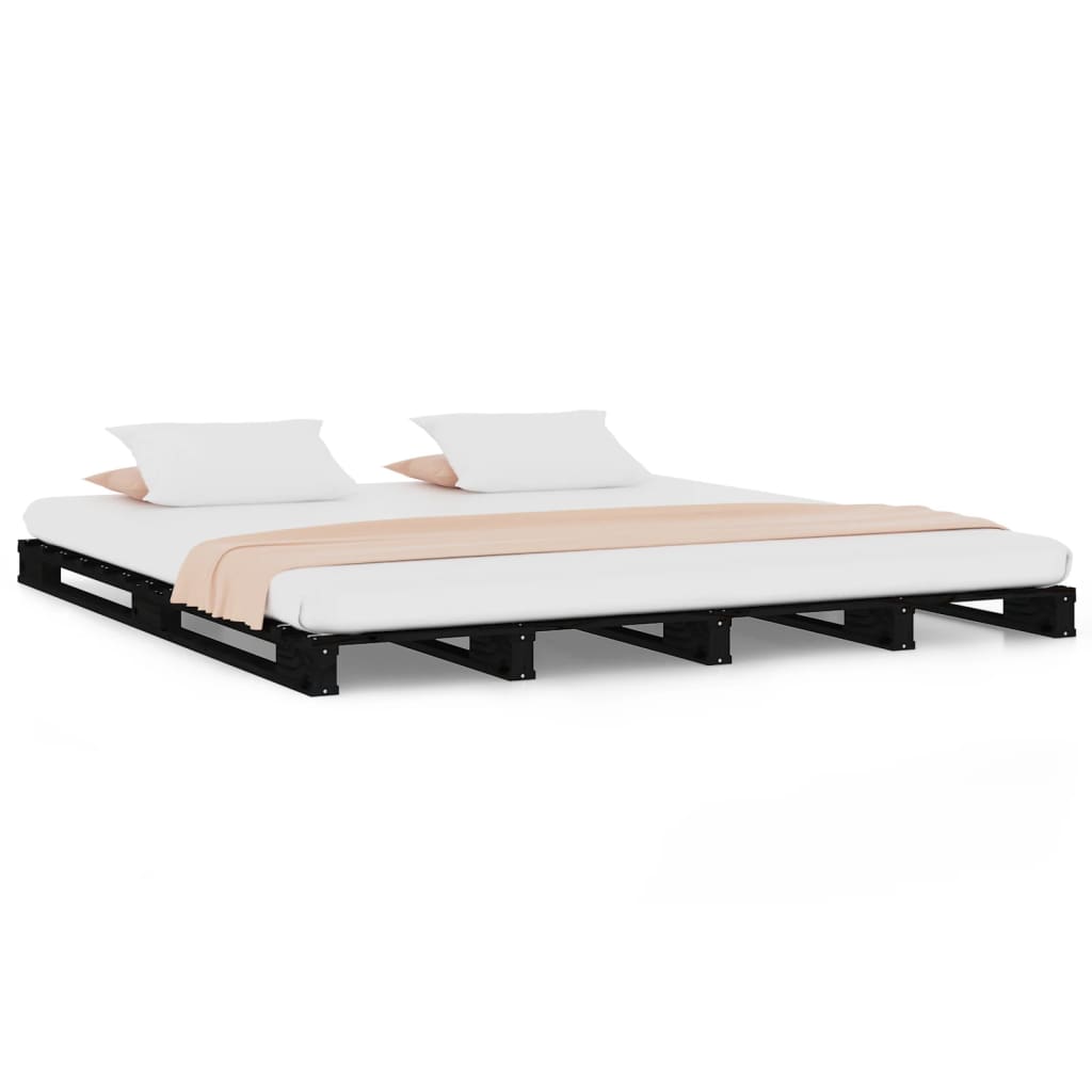 Letto a Pallet Nero 135x190 cm Double Legno Massello di Pino - homemem39