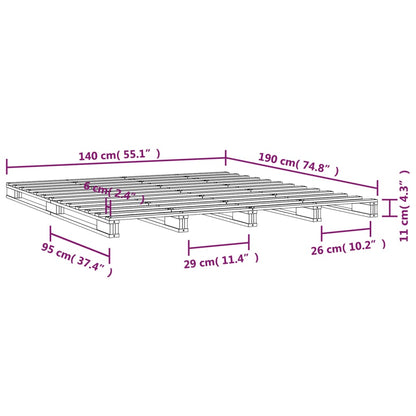 Letto a Pallet 140x190 cm in Legno Massello di Pino | homemem39