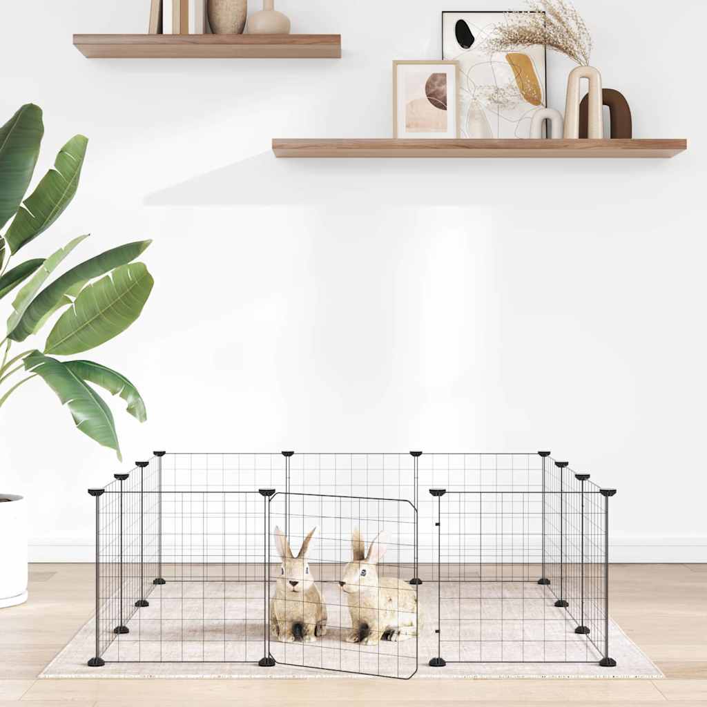 Gabbia per animali domestici a 12 pannelli con porta nera 35x35 cm in acciaio | homemem39