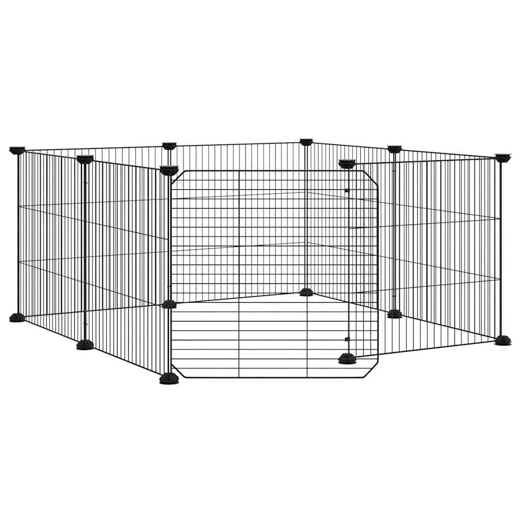 Gabbia per animali domestici a 8 pannelli con porta nera 35x35 cm in acciaio