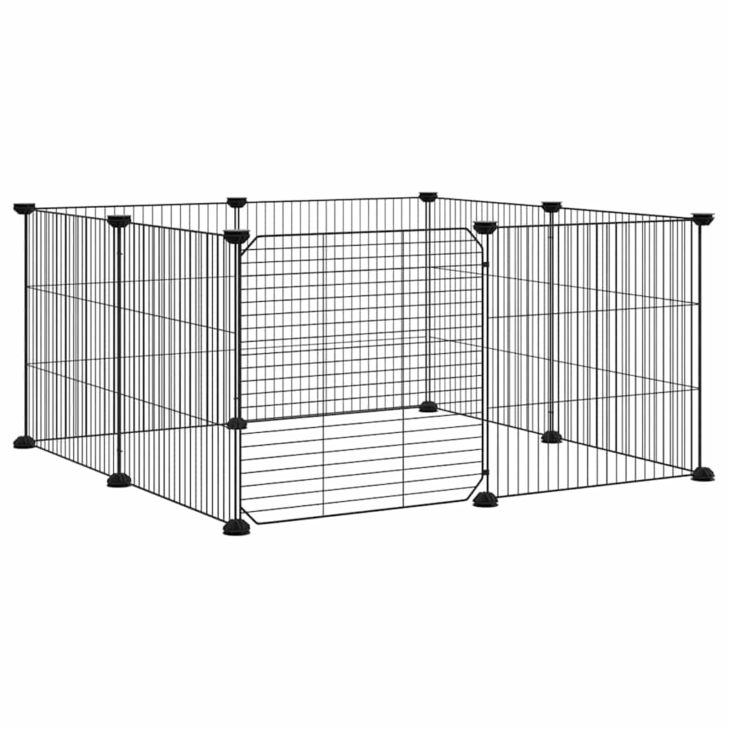 Gabbia per animali domestici a 8 pannelli con porta nera 35x35 cm in acciaio