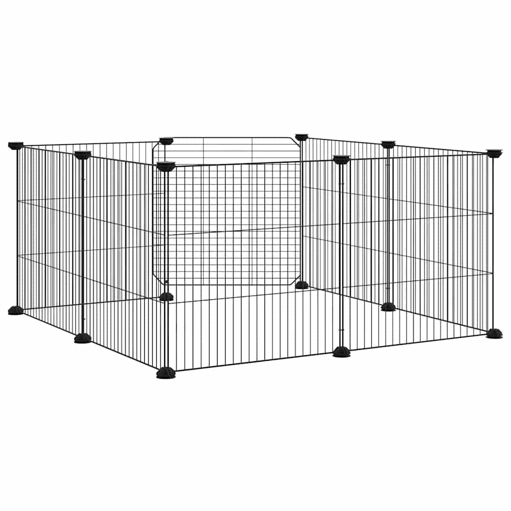 Gabbia per animali domestici a 8 pannelli con porta nera 35x35 cm in acciaio