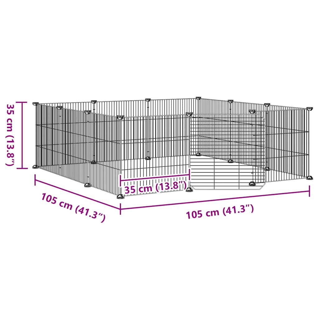 Animal Cage 12 Panels with Black Door 35x35 cm Steel