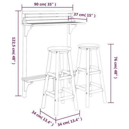 Set da Bar per Balcone 3 pz in Legno Massello di Acacia