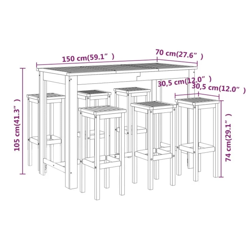 Set da Bar da Giardino 7 pz in Legno Massello di Acacia - homemem39