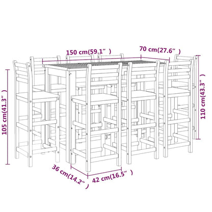 Set da Bar per Giardino 9 pz in Legno Massello di Acacia