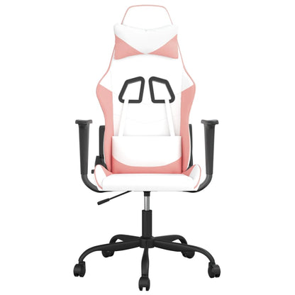 White and Pink Massage Gaming Chair in Faux Leather
