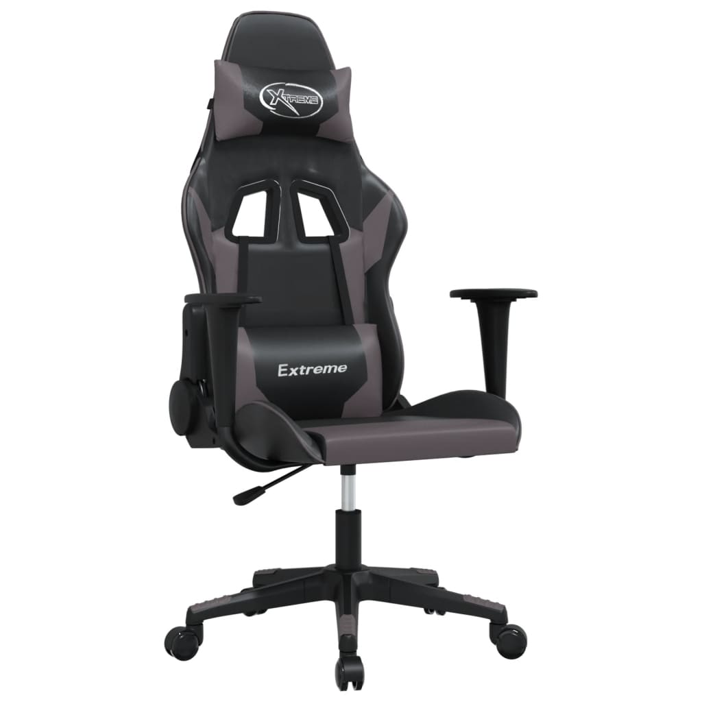 Black and Gray Massage Gaming Chair in Faux Leather