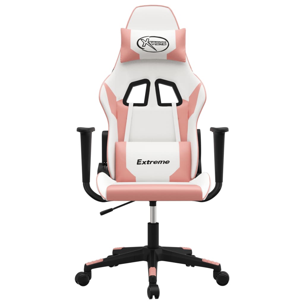 White and Pink Massage Gaming Chair in Faux Leather