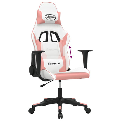 White and Pink Massage Gaming Chair in Faux Leather