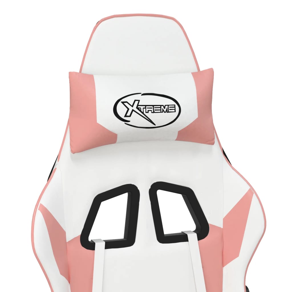 White and Pink Massage Gaming Chair in Faux Leather