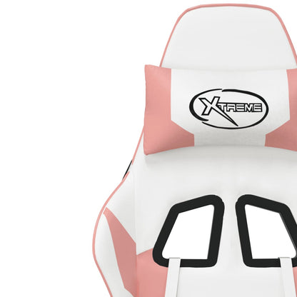 White and Pink Massage Gaming Chair in Faux Leather