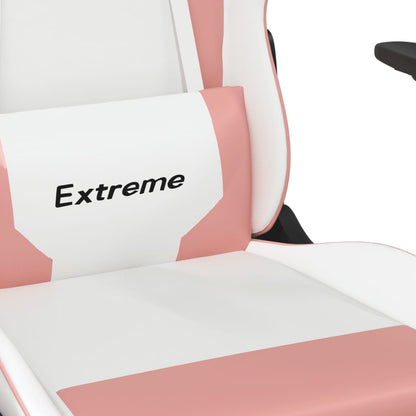 White and Pink Massage Gaming Chair in Faux Leather