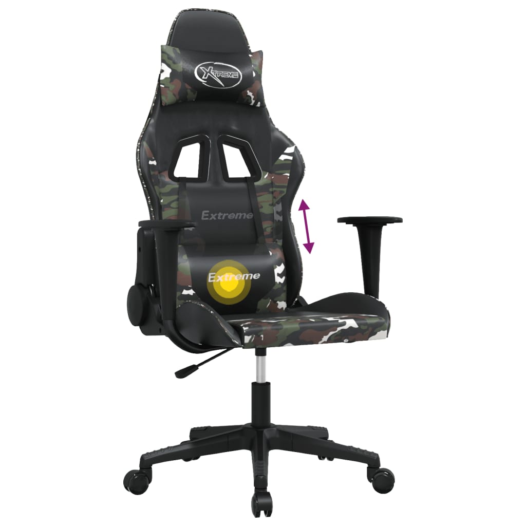 Black and Camouflage Massage Gaming Chair in Faux Leather
