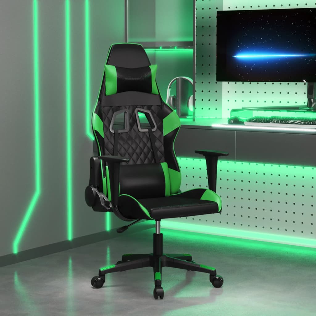 Sedia da Gaming Massaggiante Nero e Verde in Similpelle