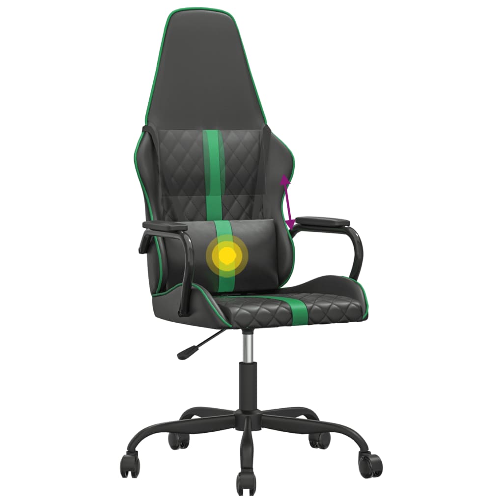 Sedia da Gaming Massaggiante Verde e Nera in Similpelle