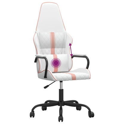 Pink and White Massage Gaming Chair in Faux Leather