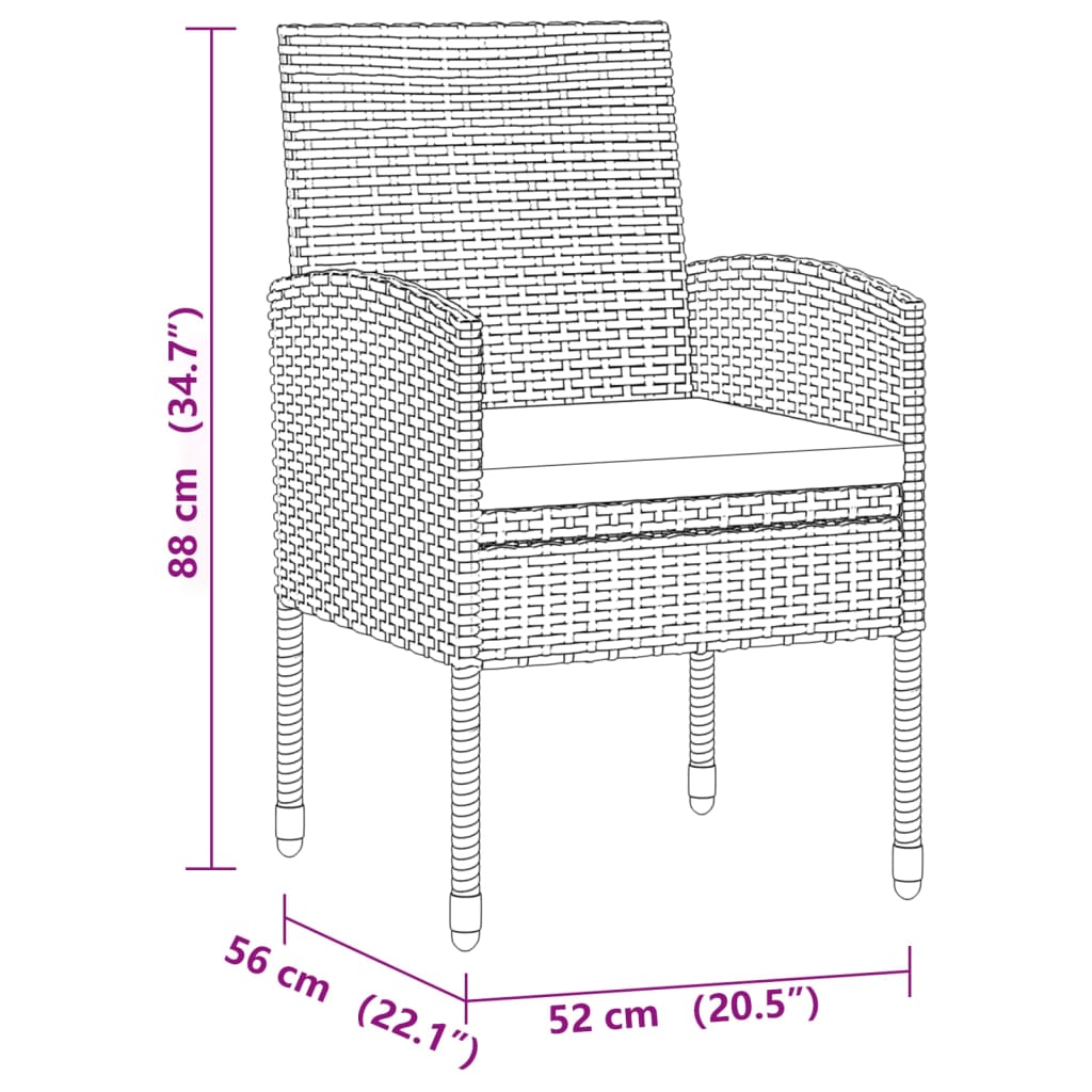 Set da Pranzo per Giardino 5 pz in Polyrattan Nero