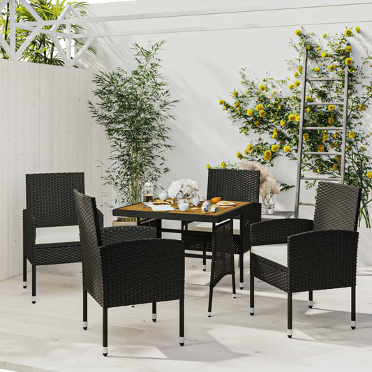 Set da Pranzo per Giardino 5 pz in Polyrattan Nero