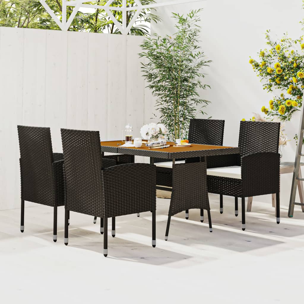 Set da Pranzo per Esterni 5 pz in Polyrattan Nero - homemem39