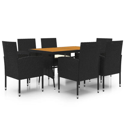 Set da Pranzo per Esterni 7 pz in Polyrattan Nero