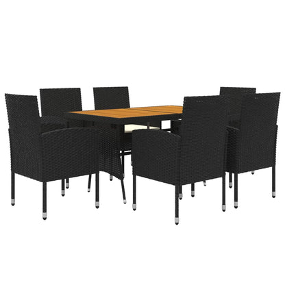 Set da Pranzo per Esterni 7 pz in Polyrattan Nero