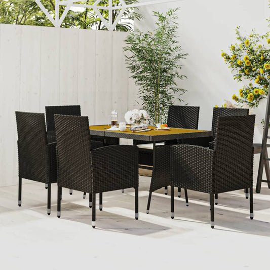 Set da Pranzo per Esterni 7 pz in Polyrattan Nero