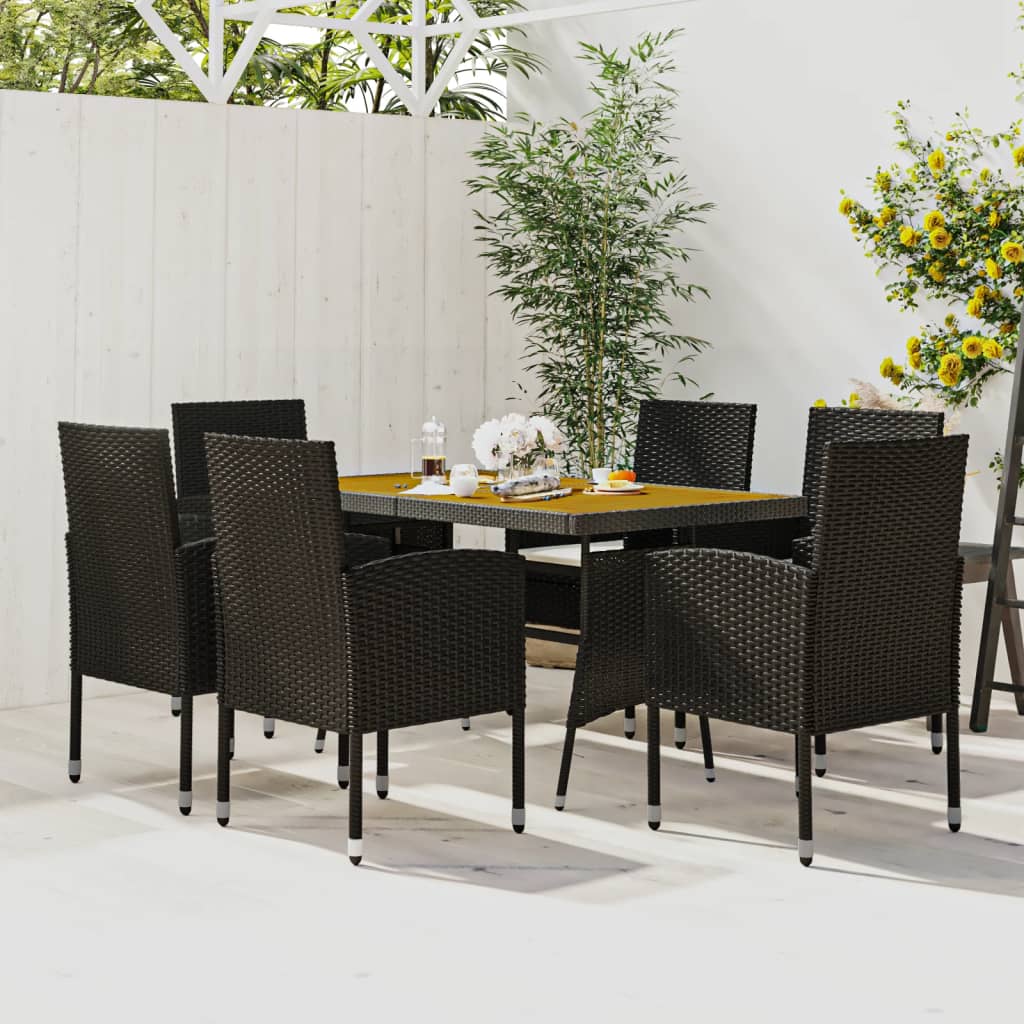 Set da Pranzo per Esterni 7 pz in Polyrattan Nero - homemem39