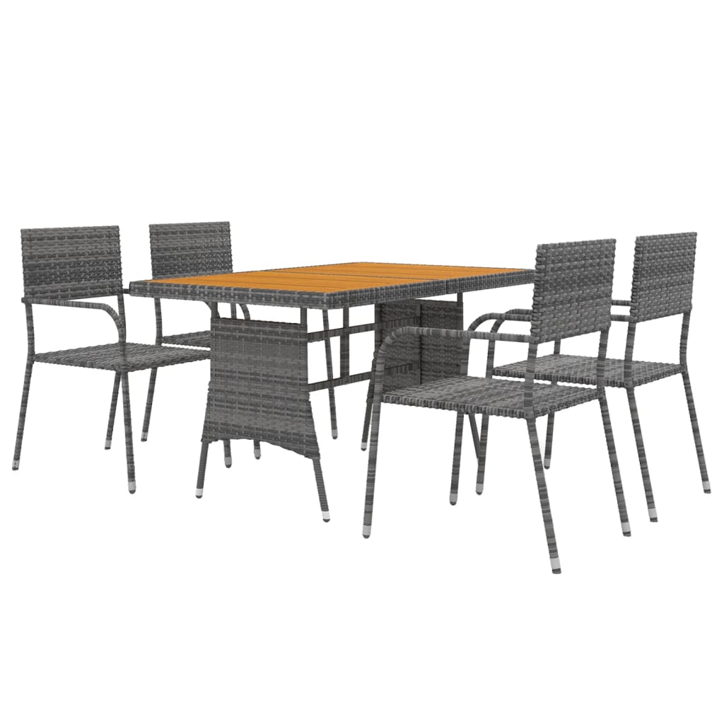 Set da Pranzo per Esterni 5 pz in Polyrattan Grigio - homemem39