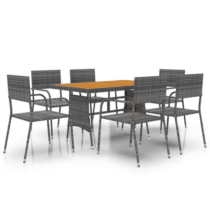 Set da Pranzo per Esterni 7 pz in Polyrattan Grigio