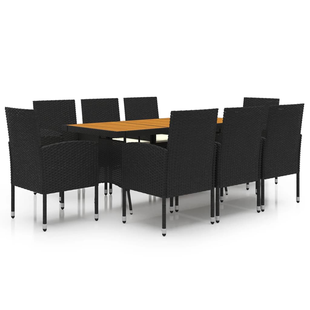 Set da Pranzo per Esterni 9 pz in Polyrattan Nero