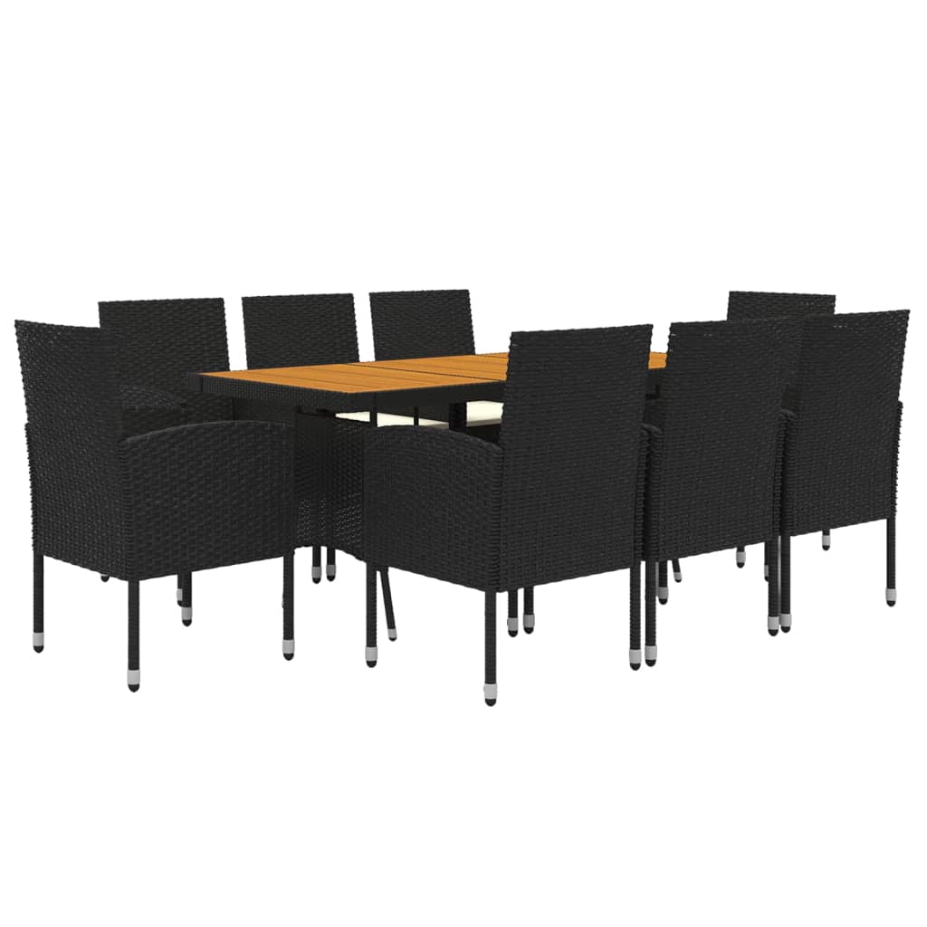 Set da Pranzo per Esterni 9 pz in Polyrattan Nero - homemem39