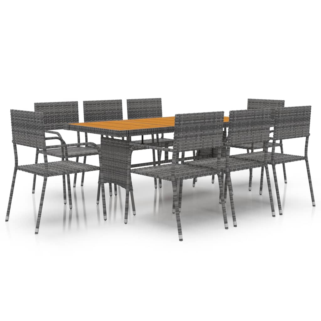 Set da Pranzo per Esterni 9 pz in Polyrattan Grigio