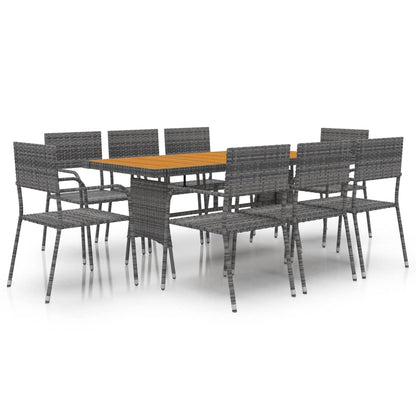 Set da Pranzo per Esterni 9 pz in Polyrattan Grigio