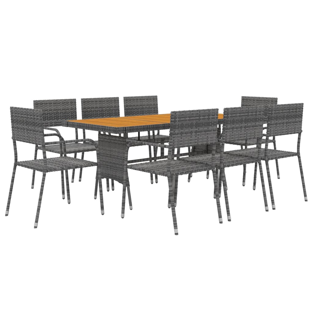 Set da Pranzo per Esterni 9 pz in Polyrattan Grigio - homemem39