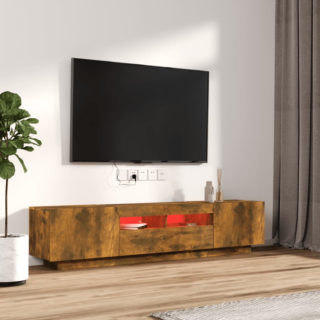 Set Mobili TV 2pz con Luci LED Rovere Fumo in Legno Multistrato - homemem39