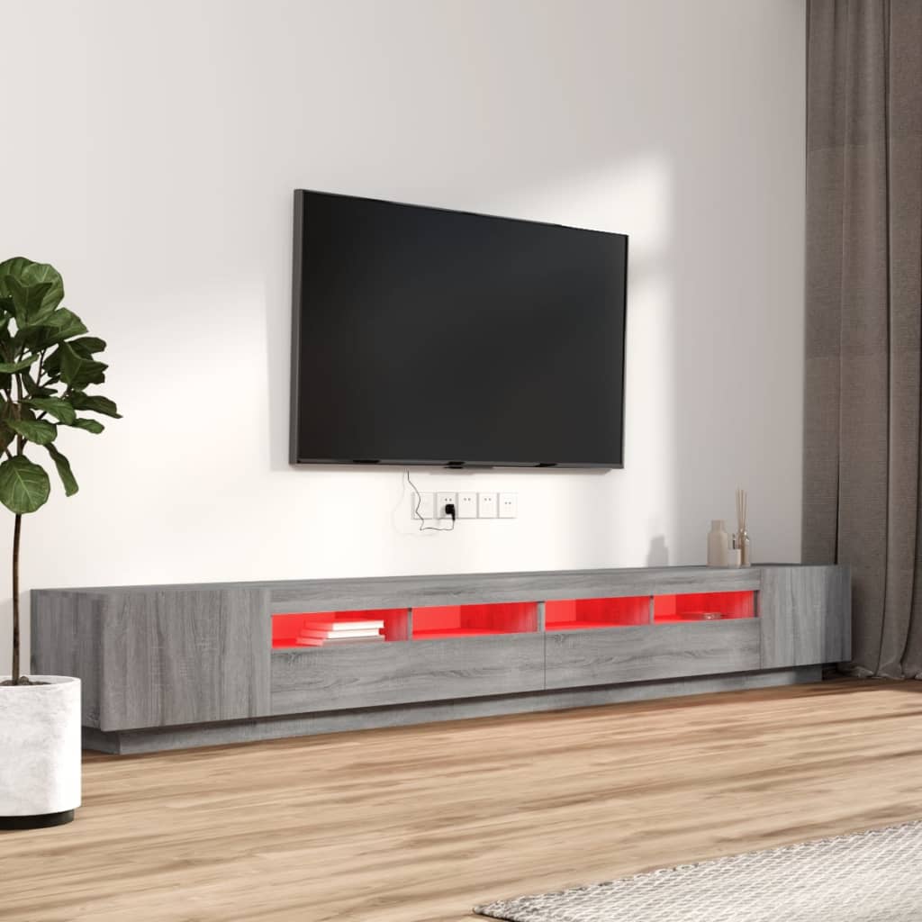 Set Mobili TV 3 pz con Luci LED Grigio Sonoma Legno Multistrato | homemem39