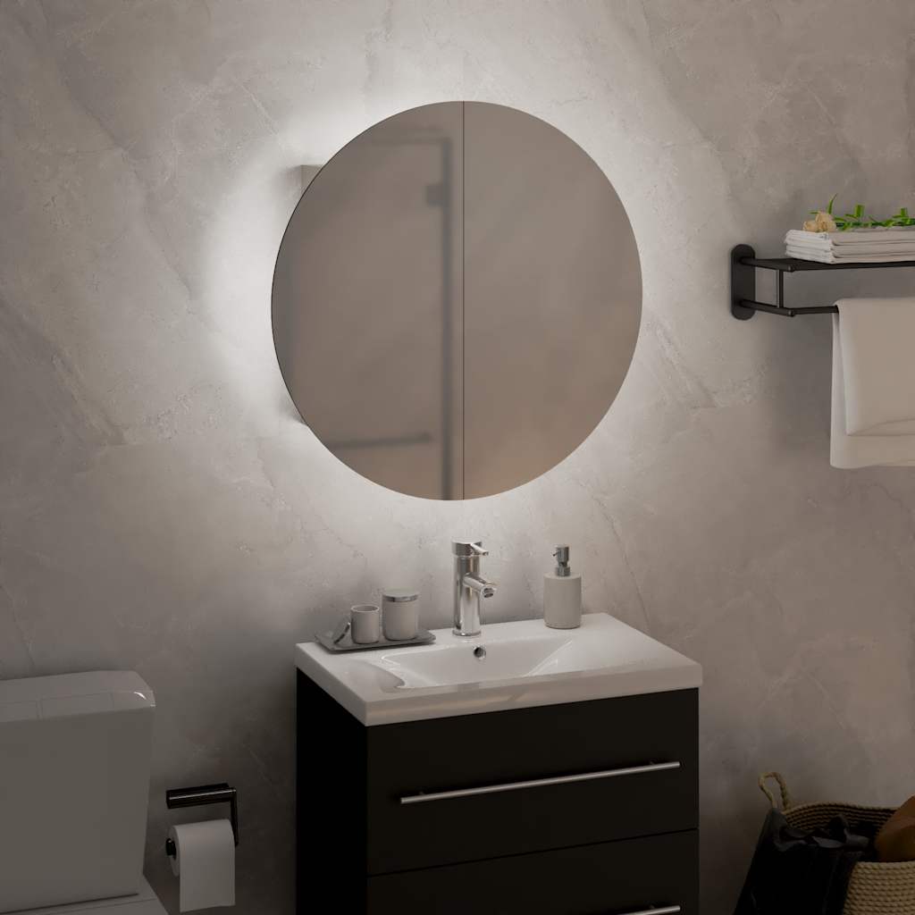 Armadio da Bagno con Specchio Rotondo e LED Bianco 40x40x17,5cm | homemem39