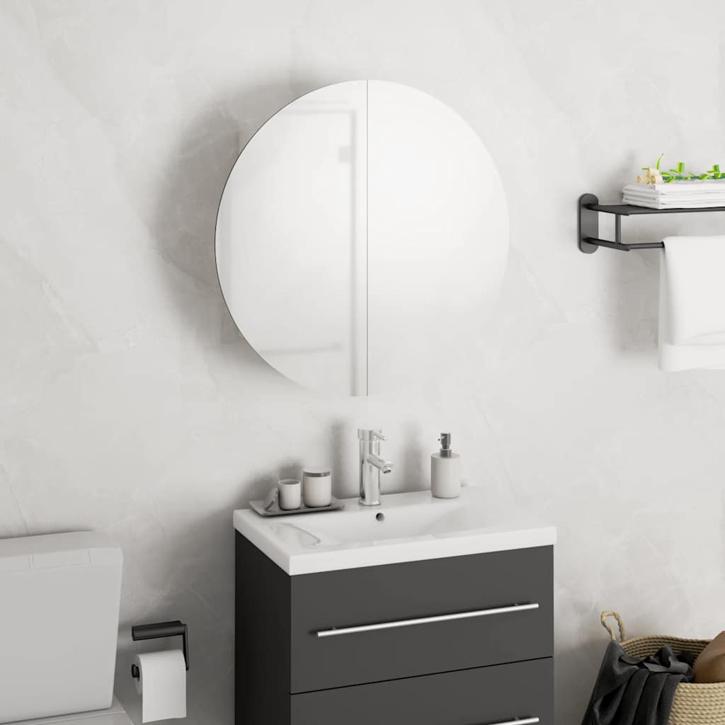Armadio da Bagno con Specchio Rotondo e LED Bianco 40x40x17,5cm | homemem39
