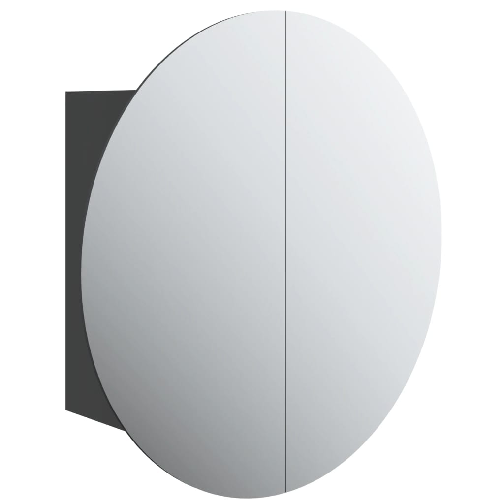 Armadio da Bagno con Specchio Rotondo e LED Nero 40x40x17,5cm | homemem39