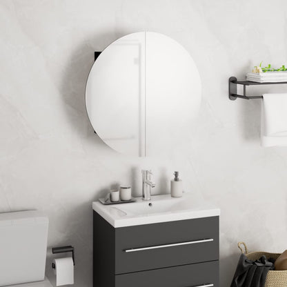 Armadio da Bagno con Specchio Rotondo e LED Nero 40x40x17,5cm | homemem39