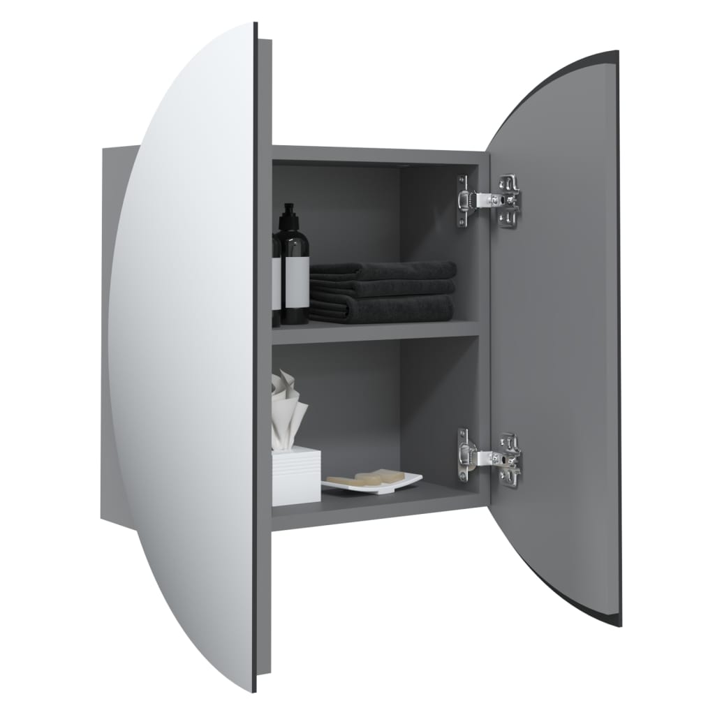 Armadio da Bagno con Specchio Rotondo e LED Grigio 40x40x17,5cm | homemem39