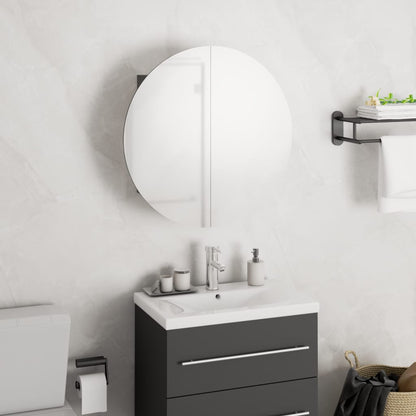 Armadio da Bagno con Specchio Rotondo e LED Grigio 40x40x17,5cm | homemem39