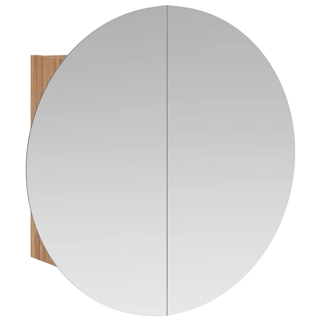 Armadio da Bagno con Specchio Rotondo e LED Rovere 40x40x17,5cm