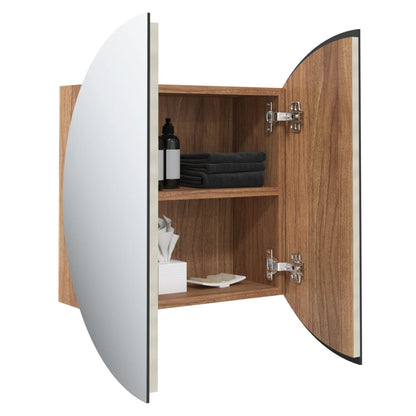 Armadio da Bagno con Specchio Rotondo e LED Rovere 40x40x17,5cm | homemem39