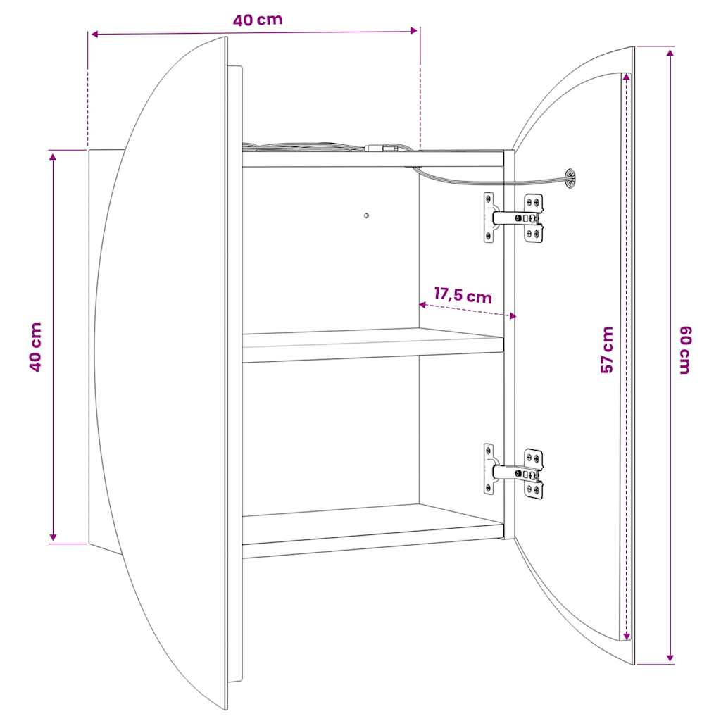 Armadio da Bagno con Specchio Rotondo e LED Rovere 40x40x17,5cm | homemem39