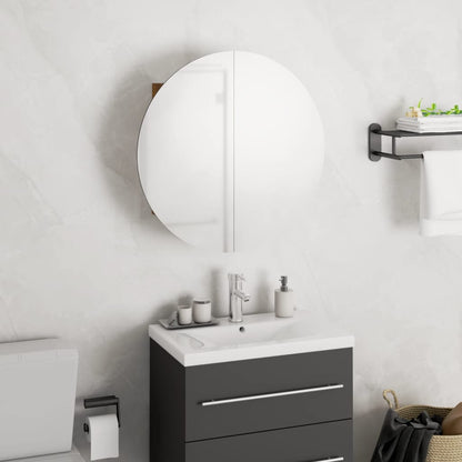 Armadio da Bagno con Specchio Rotondo e LED Rovere 40x40x17,5cm | homemem39