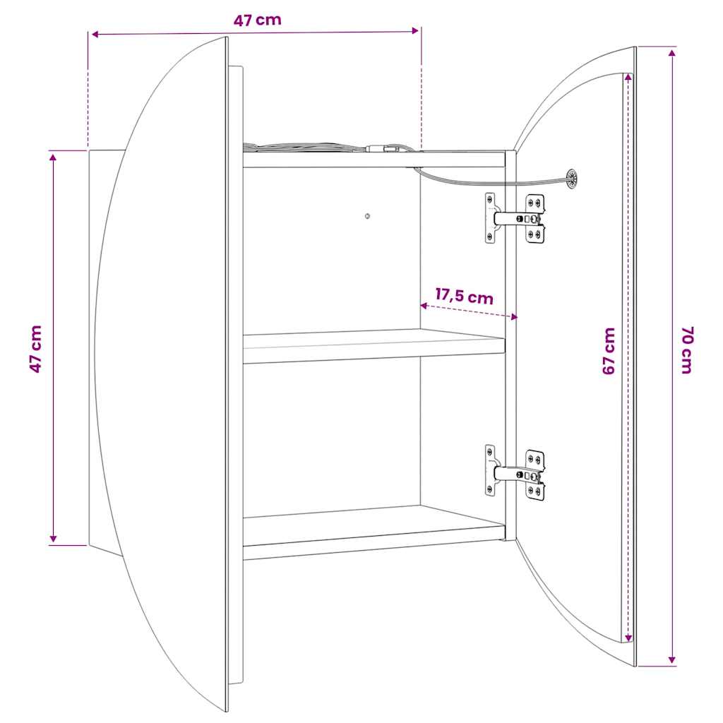 Armadio da Bagno con Specchio Rotondo e LED Bianco 47x47x17,5cm | homemem39