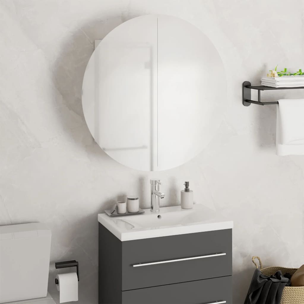 Armadio da Bagno con Specchio Rotondo e LED Bianco 47x47x17,5cm | homemem39